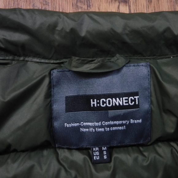 H:Connect Moss Khaki Color Snap Button Up Long Sleeve Down Puffer Jacket - Picture 3 of 6